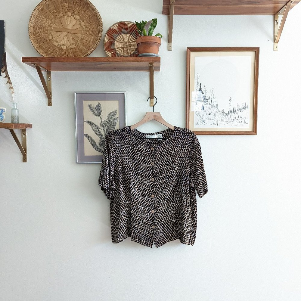 90s vintage earthy floral rayon button down blouse